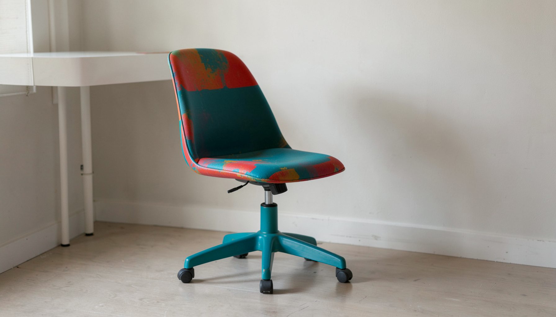 A painted desk chair in a bold accent color against a neutral room backdrop, showing how a single piece can transform a space